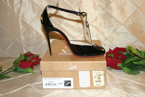 LOUBOUTIN BLACK PATENT CARLA'S MUM "T" STRAP PUMP SZ 39.5 **SHINY RED RESOLE** - Bild 7 von 9