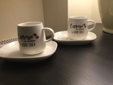 Set 2 porcelain coffe cup col white ?espresso is always a good idea?
