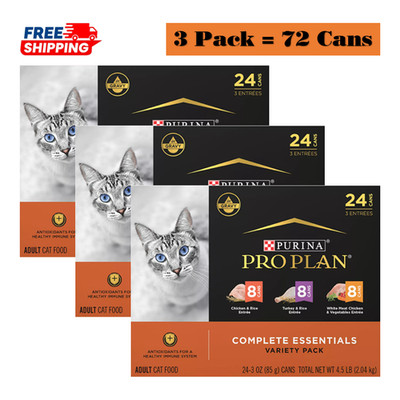 3 Pack, Purina  Pro Plan Complete Essentials Adult Wet Cat Food - In Gravy 24 Ct
