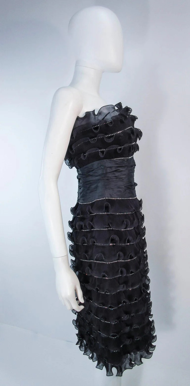 JIKI Monte Carlo Creation Black Pleated Ruffle Cocktail Dress Size 38 image 9
