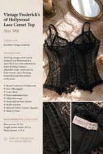 Vintage Frederick's of Hollywood Sheer Black Lace Burlesque Bustier Corset 38B