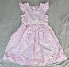 Girls Emily West Seersucker Dress with Floral Waist Hem Detail Size 10