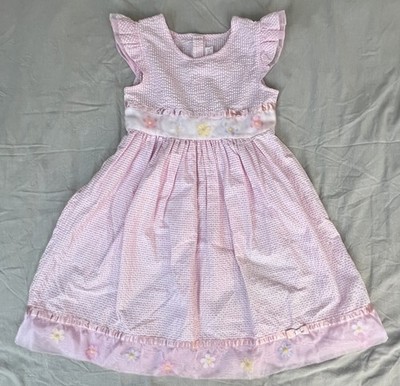 Girls Emily West Seersucker Dress with Floral Waist & Hem Detail   Size 10