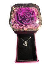 Preserved Real Purple Rose with Heart Necklace