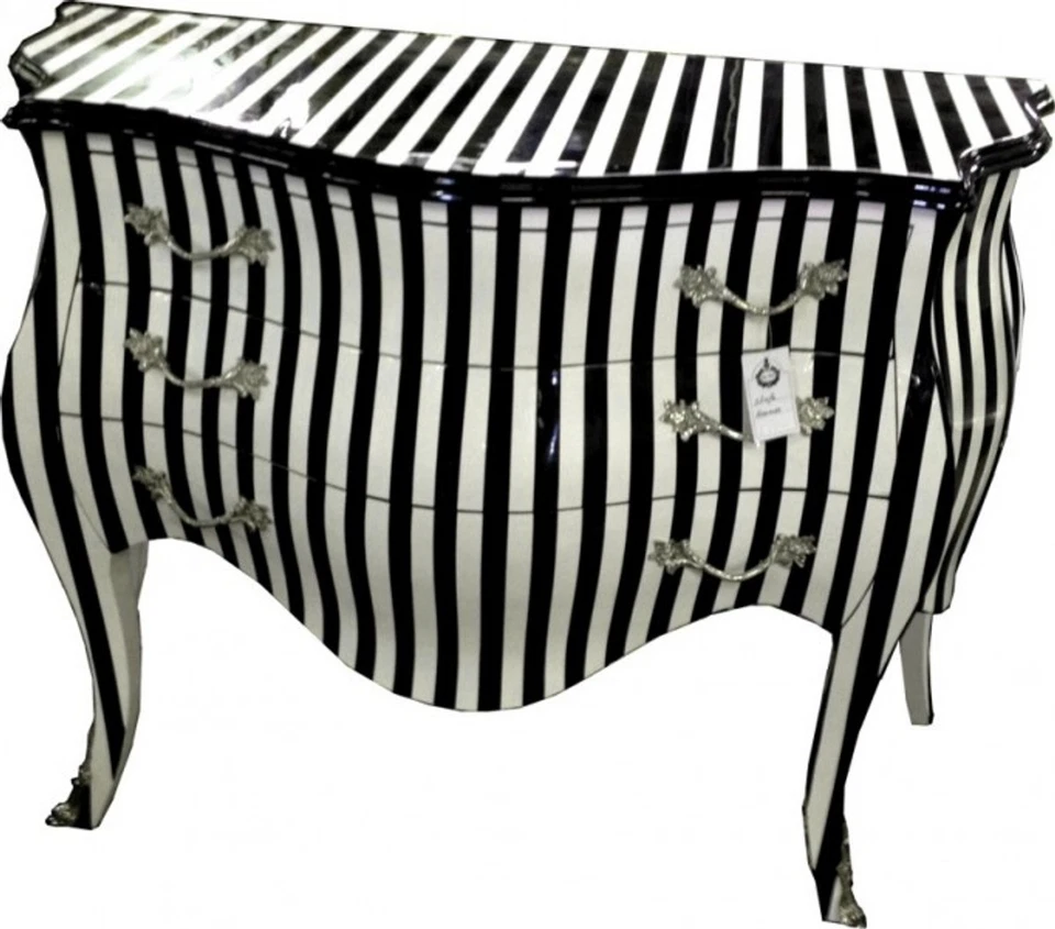 Casa Padrino Barock Kommode Schwarz / Weiß Streifen 120cm Gestreift Möbel - Bild 1 von 1
