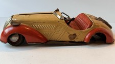 Vintage Tin Toy Convertible Roadster Car, Germany US Zone, Red/Tan Spare Tire