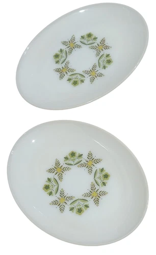 Vtg Anchor Hocking Green Meadow Milk Glass Serving Platter Oval Set Of 2