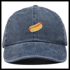 Navy Blue Cotton Baseball Cap Hot Dog Embroidered Adjustable Hat for Adults