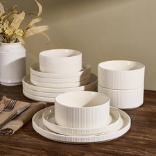 12-Piece Plates & Bowls Set Porcelain Dinnerware Sets 4 Service Modern Dish