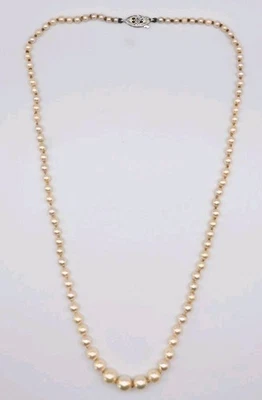 Antique Ladies Graduated Pearl Necklace 9ct White Gold Clasp Stone 7.5mm Pearls - Image 1 of 4