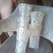Set of 5 Clear Pressed Glass Vases with Ornate Glossy Finish