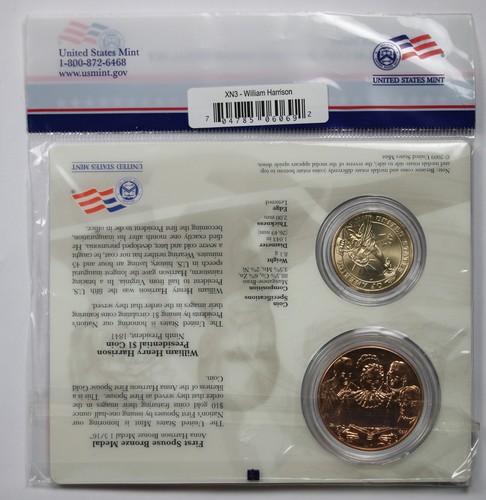 2009 William Henry Harrison Anna Presidential $1 Coin & First Spouse Medal Set - Picture 2 of 2