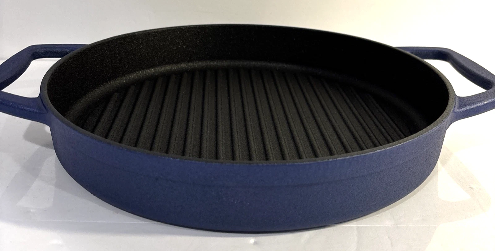 Ce Signature Cast Iron Deep Grill Pan Flame 12" Heat Safe 500 F Blue NEW