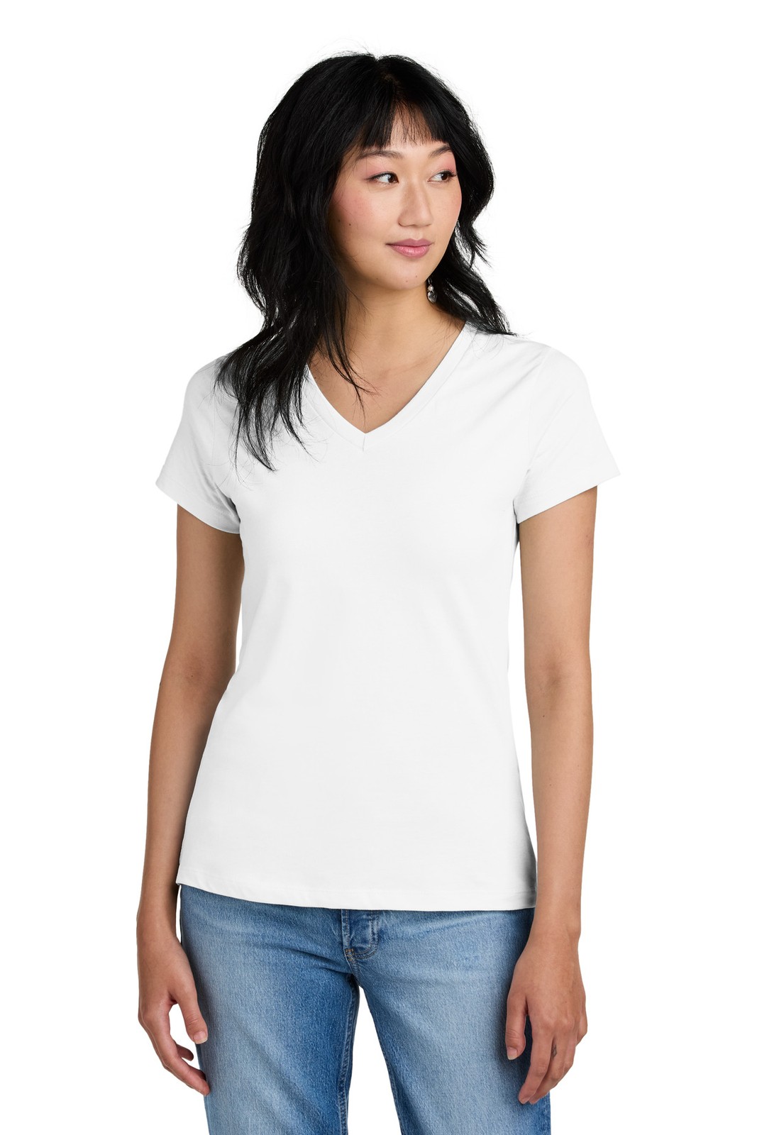 3 Pack Of District DM1170L Womens Cotton Perfect Weight V Neck Tee Top T-Shirt