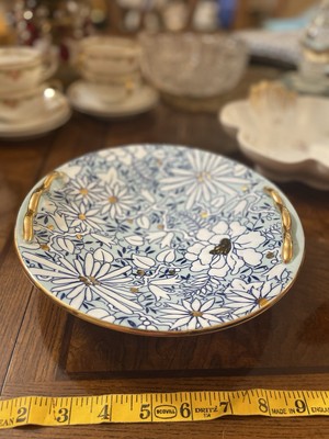 RARE BOCHF ES La louviere Belgium Flower Plate Blue with Golden Trim