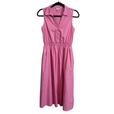 J. Crew Size 0 Pink Sleeveless Collared Midi Dress Preppy Cotton Elastic Waist