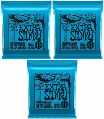 3 x Ernie Ball Extra Slinky Saiten für E-Gitarre 8 - 38. Teile-Nr. 2225. 3 SETS UK