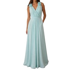 Allure Bridals Bridesmaids Mint Green Rosette Chiffon Maxi Dress Size 16 Formal