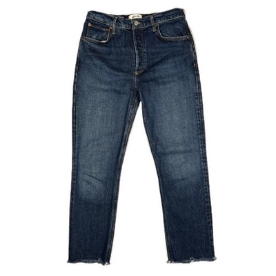 AGOLDE Women's Size 28 Dark Wash Riley Long High Rise Straight Jeans Button Fly