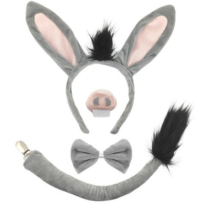 Donkey Ears and Tail Costume Set for Adults, Donkey Headband with Tail, Nose,...