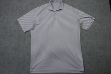 Holderness Bourne Polo Shirt Mens Large White Blue Stripe Tailored Fit Golf