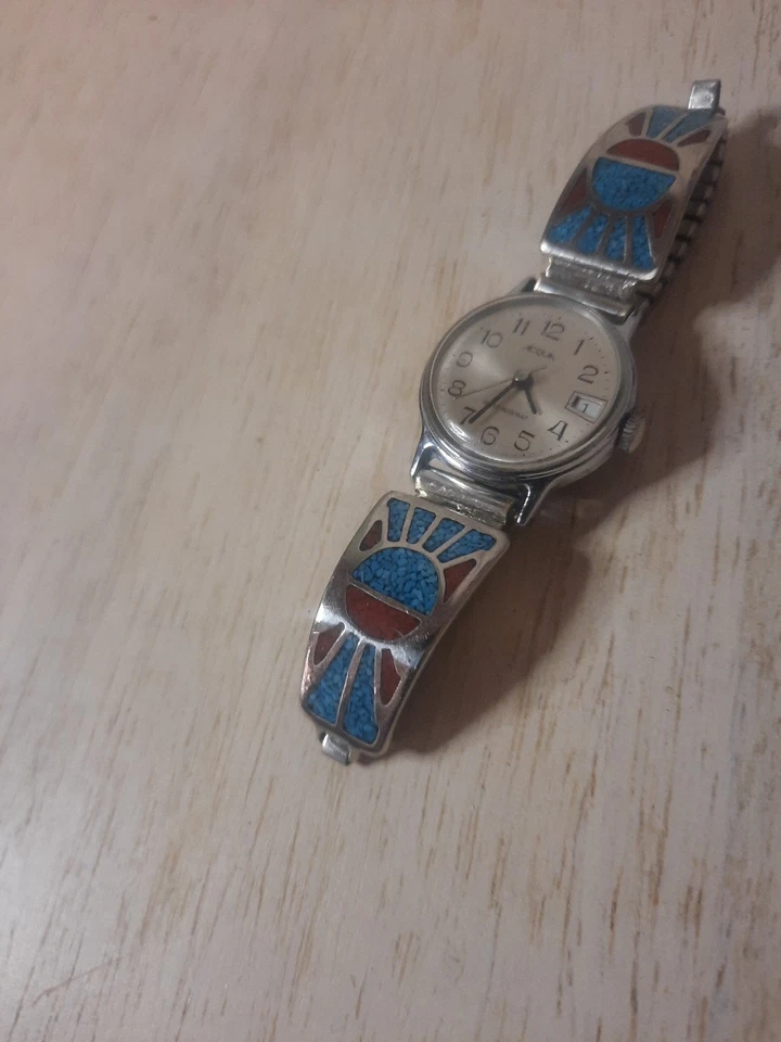 Antiguo peón mecanizado plata esterlina turquesa y coral damas Acqua AUTOMÁTICO Foto 2 de 4