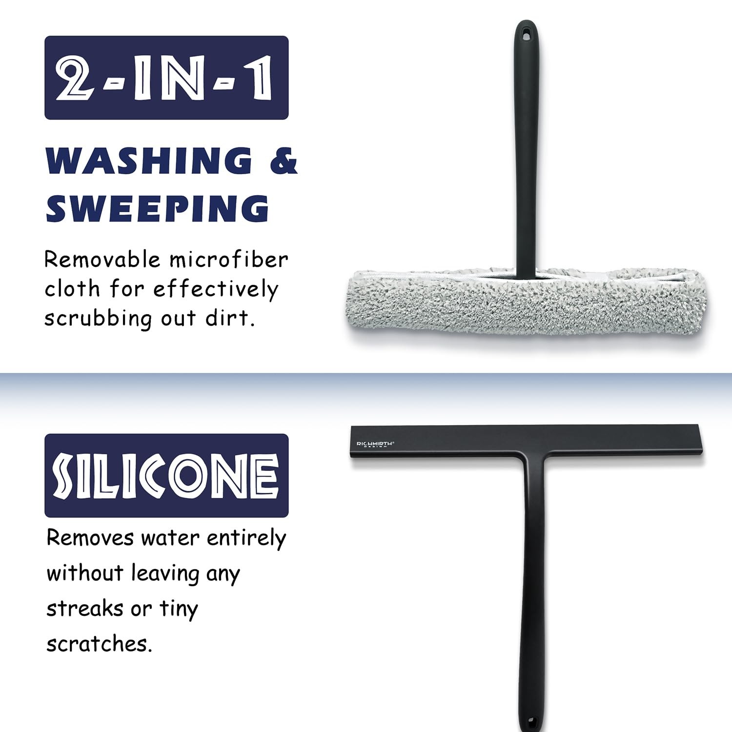 12 Inch Silicone Shower Squeegee for Glass Doors with Hook – Streak-Free Window