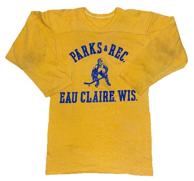 Vtg 60s 70s Parks & Rec ULC Saints Eau Claire Hockey Yellow Jersey Small