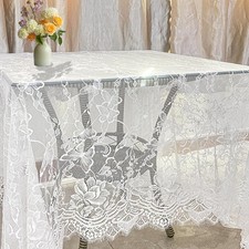 White Lace Tablecloth 60x120 Rectangle Vintage Embroidered Wedding Party Decor