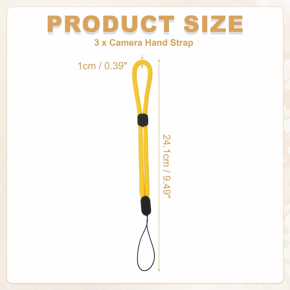 Correa de muñeca para cámara, 3 piezas correas de muñeca ajustables cordón, amarillo puro Foto 2 de 4