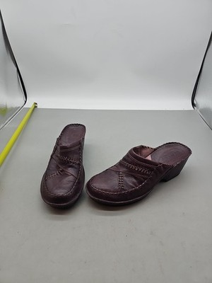 Clarks Womens 8.5 Moc Toe Mules Slip On Shoes Leather Comfort  Purple Clog Braid