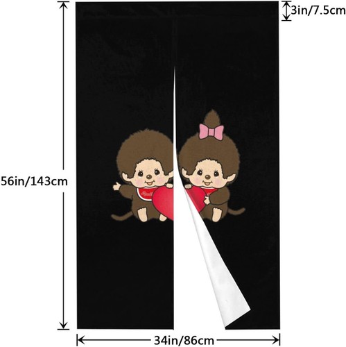 Monchhichi curtains, Japanese-style noren curtains, stylish screens. Black 033 - Picture 2 of 8