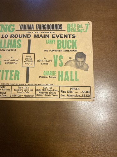 Vintage 1968 Boxing Poster Yakima Wa Fairgrounds Larry Buck Charlie Hall - Picture 3 of 6