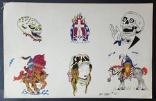 ORIGINAL VINTAGE Sailor Bill Killingsworth Shop Used Tattoo Flash Sheet Fantasy