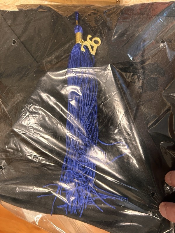 Academic Graduation Cap, Gown, Tassel Set Black, with Blue 2026 tassel Unisex