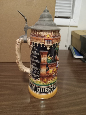 Vintage Western Germany Lidded Beer Stein Large Auf s wohl mir gefüllrem pokale