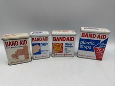 LOT OF 4 Vintage Johnson & Johnson BAND-AID Metal Hinged Tin Box. ADVERTISING