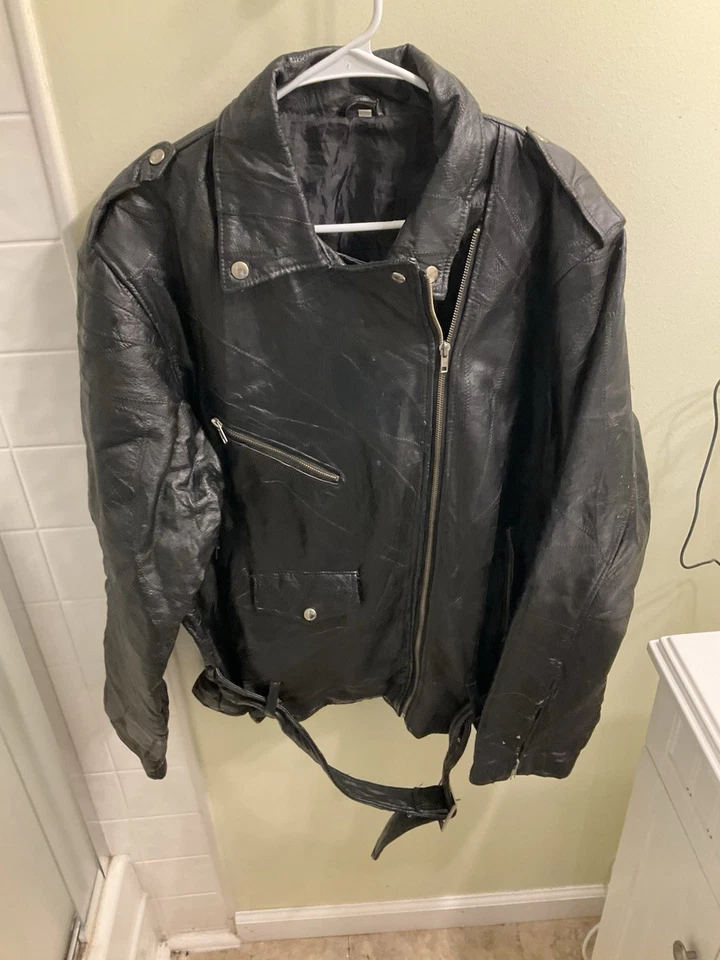 American Eagle Black Leather Motorcycle Jacket women size 2XL Eagle Patch belt - Image 3 of 4