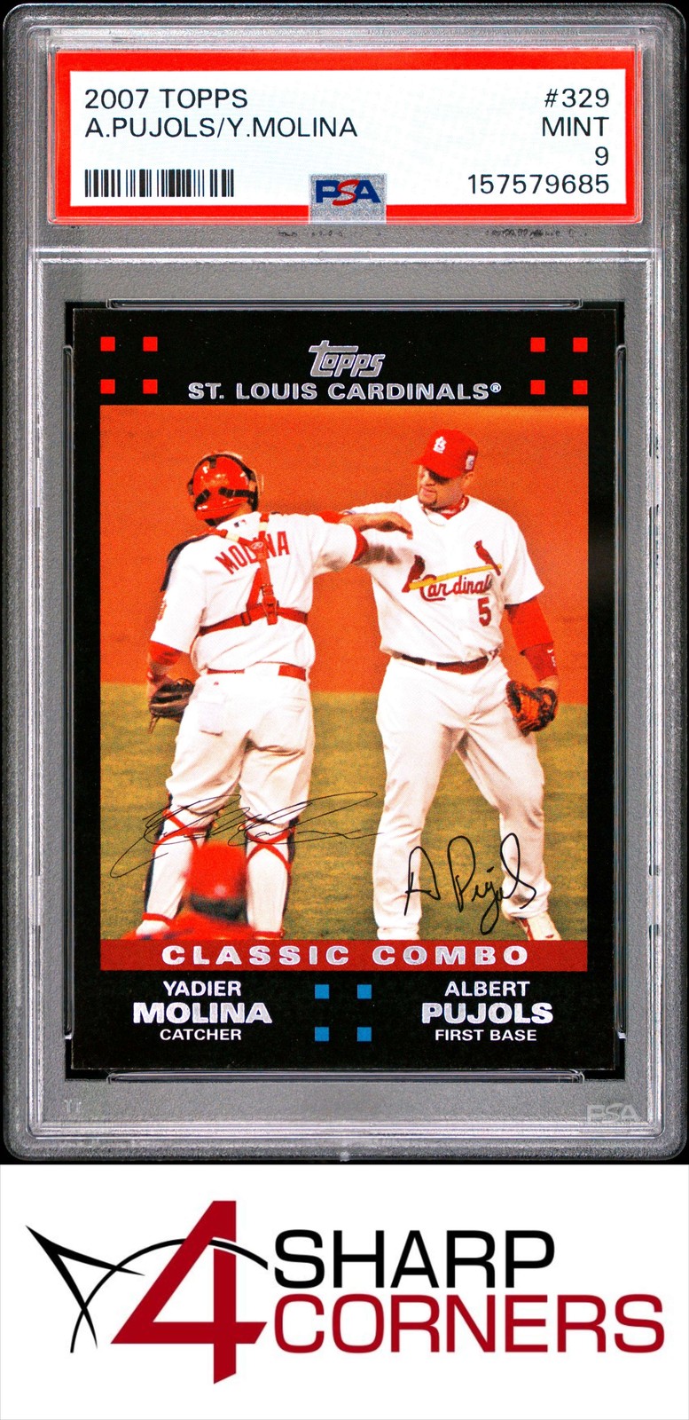 2007 TOPPS #329 YADIER MOLINA-ALBERT PUJOLS PSA 9