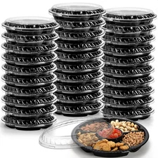 30 Pack Plastic Appetizer Tray with Lid, Disposable Fruit Veggie Tray with 6 ...