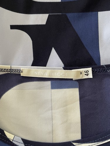 Autentica camicetta top NINA RICCI taglia 46 US S maniche corte blu stampa LOGO Italia - Foto 2 di 8