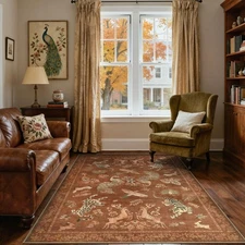 Orange 5x7 Bedroom Rugs, Vintage Peacock Floral Washable Area Rugs for Living...