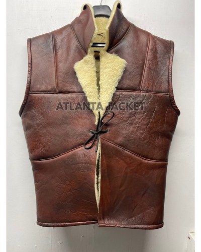 Clint Handmade Real Fur Eastwood Man with no Name Brown Distressed Leather vest - Picture 5 of 9