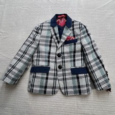 Elie Balleh Milano Italy Sz 2/3 Boys Patched Elbow Plaid Blazer Preppy Old Money
