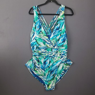 Terra & Sky 1 Pc Women's Slimming Swimsuit Plus Size 3X, 24W-26W Teal Lime Green