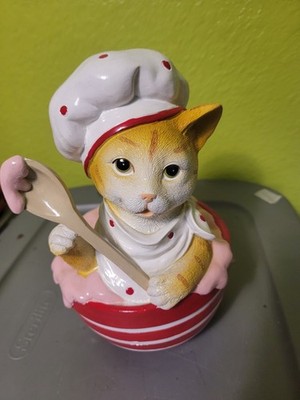 Peppermint Square Valentine Baking Kitty Cat In Bowl Resin Figurine Adorable 