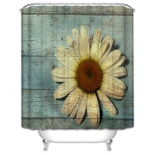 Sunflower on Rustic Wood Shower Curtain 70x70 Country Primitive Planks Boards