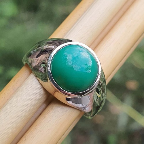 Solid 925 Silver Natural Green Chrysoprase Ring Index Finger Ring Birthday Gift - Picture 4 of 11