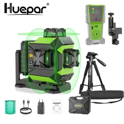 Huepar 3D Grüner Selbstnivellierendes Laserniveau mit Pulsmodus+ Stativ+detektor - Bild 1 von 4