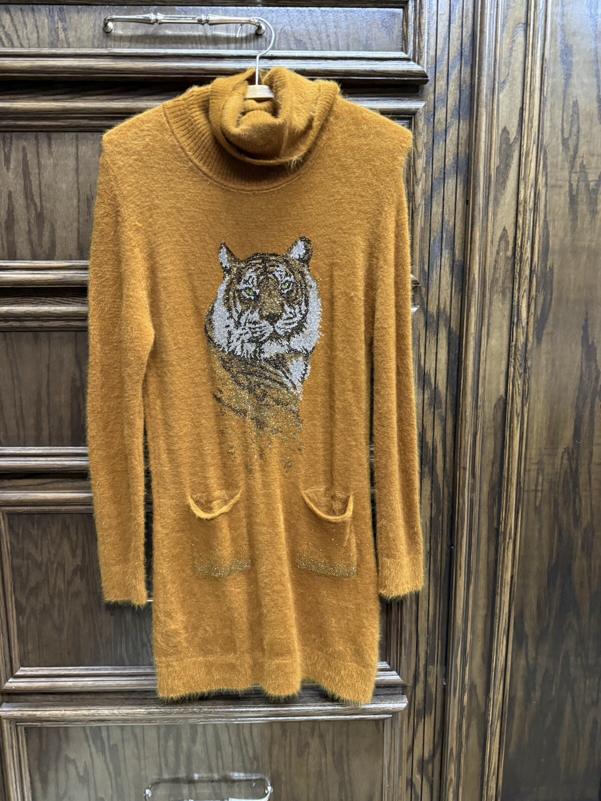 Kazee Orange Tiger Head Print Dress for Women